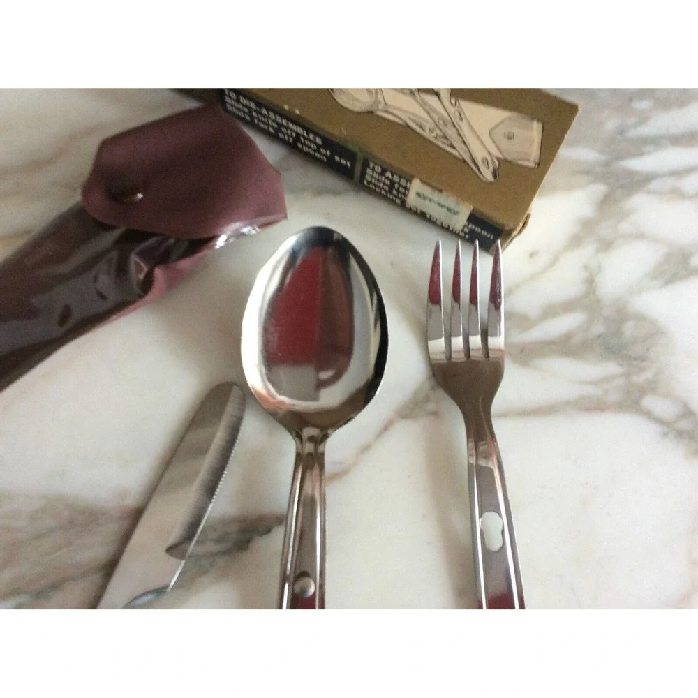 Stainless Steel Chow Kit Vinyl Carry Case For Camping Scouts Hunters Fishermen